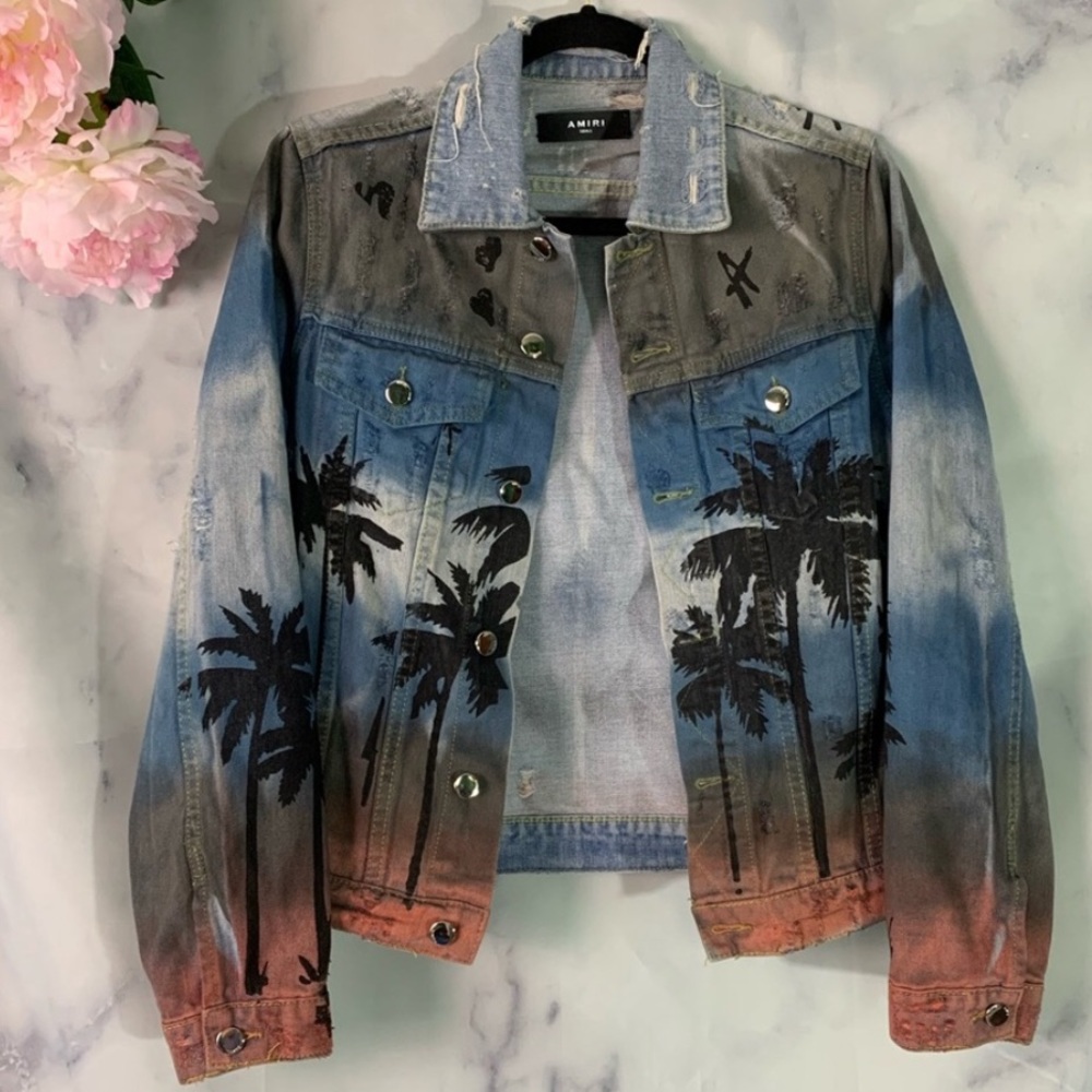 Amiris palm tree denim jacket